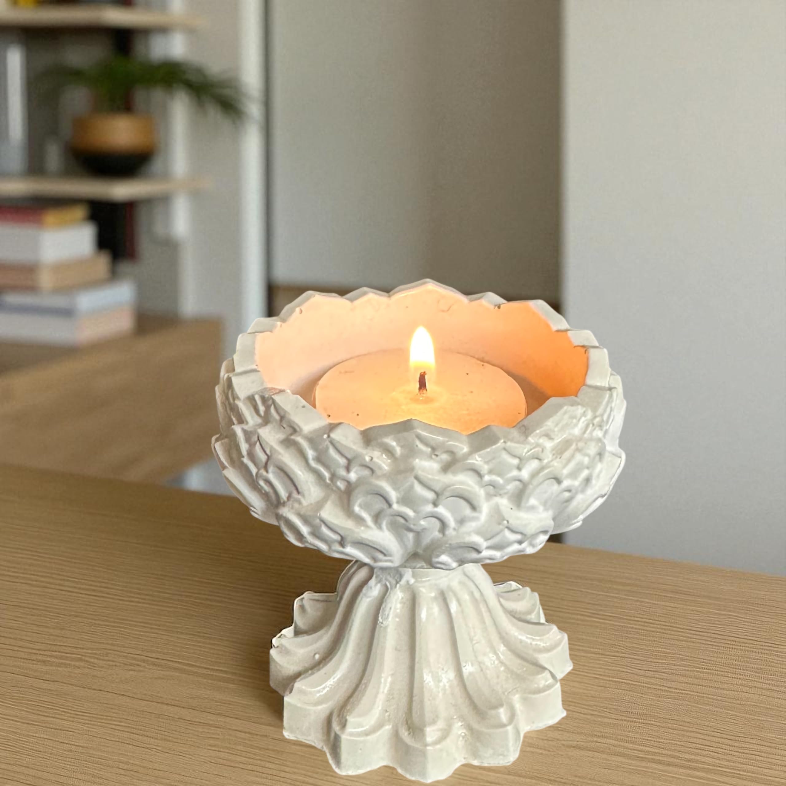 SCENSIA Elegant Pedestal Tealight Candle Holder | Decorative Lotus-Inspired Votive Holder for Home, Puja & Festive Décor