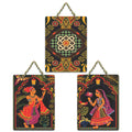 Artvibes Ancient Lovers Madhubani Art Wooden Wall Hanger for Home Decor | Living Room | Office | Cafe | Painting Wall Decor | Wall Poster | Artworks Hangings | Unique Gift (WH_96181N), Set of 3