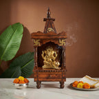 Claws Wooden Wall Mount Pooja Mandir | Brown Pooja Temple Stand with Om and Swastik Design (14Dx20Wx 46H Cm)