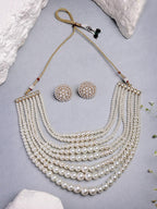 Sukkhi Beautiful Bright Gold Plated Handmade Multilayer Pearls Choker Necklace with Studs Earring Jewellery Set for Women & Girls Occasions|NS107385