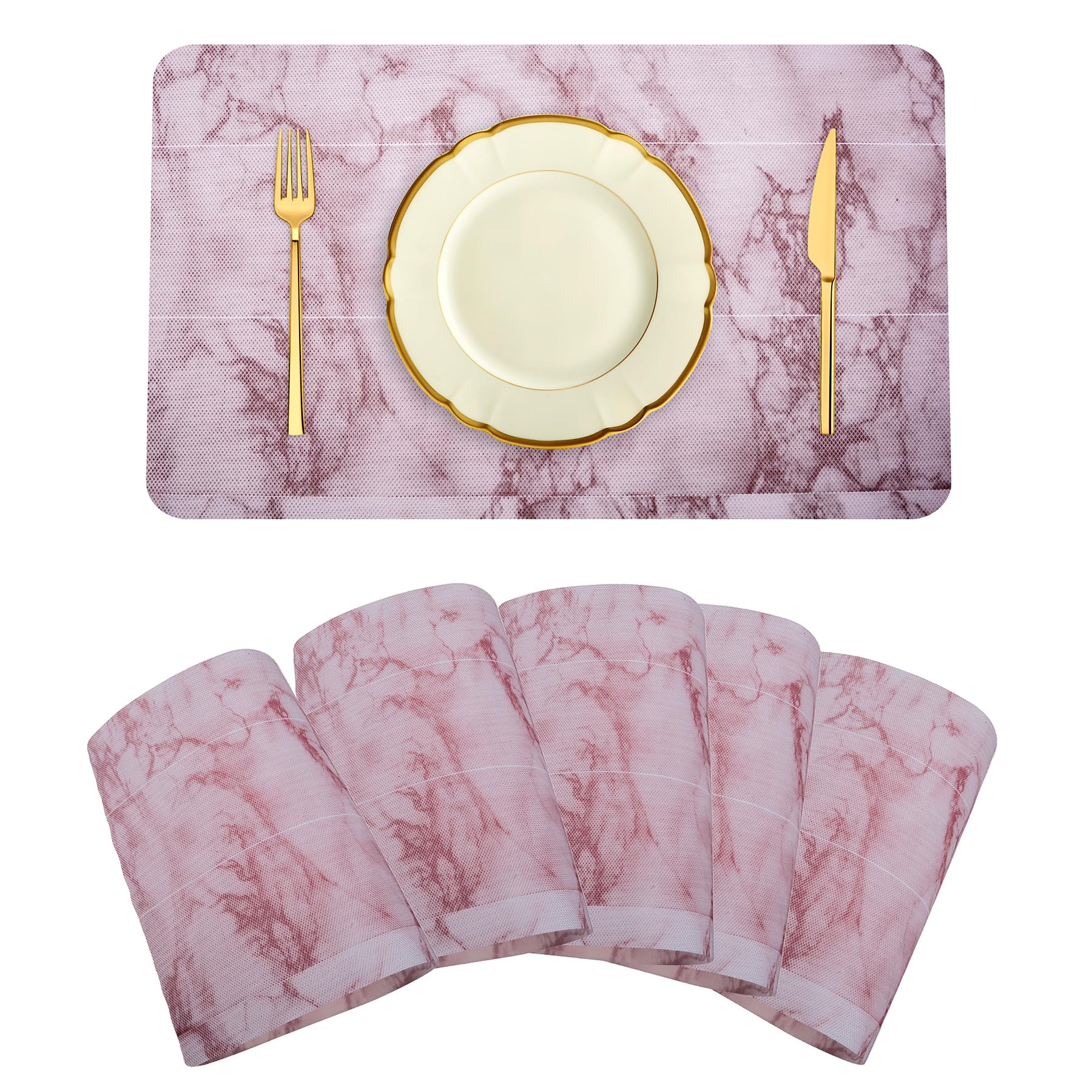 Kuber Industries Placemat | Placemats for Dining Room | Anti-Slip Table Mat Set | Placemats for Kitchen Table | Dining Table Placemats | Marble Placemat | 6 Piece Set | Pink Kafalo
