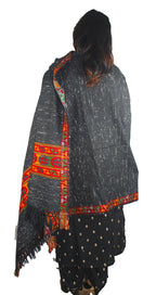 Australian Marino Wool Shawl Hand Woven Kullu Embroidery BLACK WITH WHITE DOTS