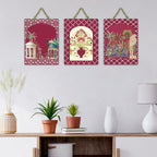 Artvibes Floral Arch And Palace Folk Art Decorative Wall Hanging Ornaments | Living Room | Office | Wall Art Painting For Hall | Graphic Artwork | Wall Art Print | Unique Gift (WH_9638N), Set of 3