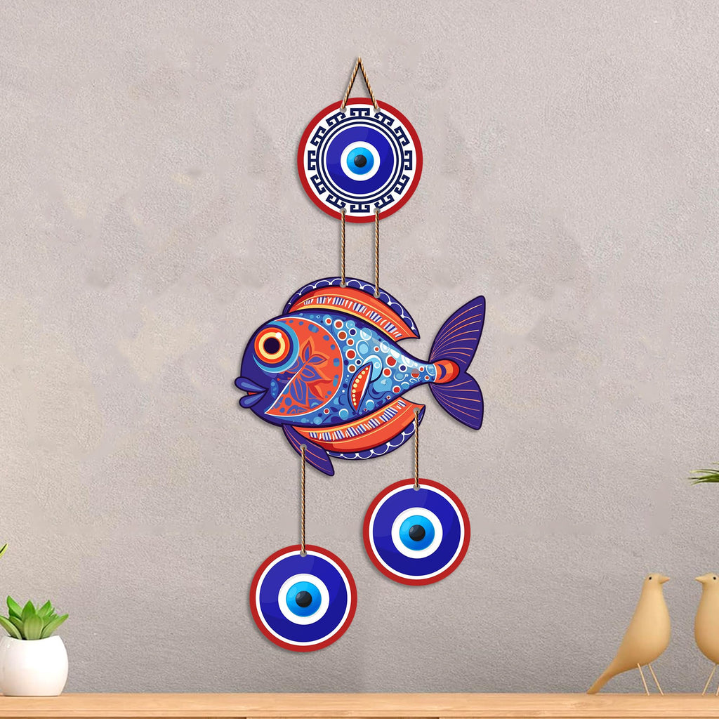 Artvibes Fish Evil Eye Wall Hanging for Home Entrance | Lucky Fish Nazar Battu MDF Wall Decor | Vastu Decorative Art for Living Room | Bedroom | Office & Balcony (WH_8535N)
