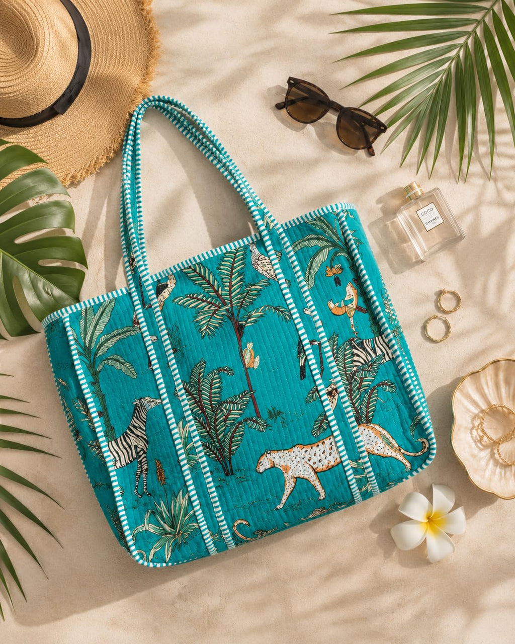 Yda fashion Quilted Cotton Tote Bag – Reusable Large Shopping Bag for Women & Men, Lightweight Eco-Friendly Grocery Tote with Printed Design, Shoulder Bag for Travel, Beach & Daily Use