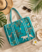 Yda fashion Quilted Cotton Tote Bag – Reusable Large Shopping Bag for Women & Men, Lightweight Eco-Friendly Grocery Tote with Printed Design, Shoulder Bag for Travel, Beach & Daily Use