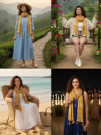 KE KANHA EXPORTS Scarf for Women Premium Cotton Boho | Dual Tone Border Print Stole with Tassels | Lightweight Summer Beach Wrap 180 x 50 cm (Mustard)