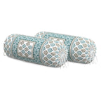 BLOCKS OF INDIA Cotton Hand Block Printed Bolster Cover | Booster Cover with Drawstring | Round Long Pillow Cover for Bed | Dewan Pillow Cover Set 16 X 32 | Set of 2 (Green Motifs)
