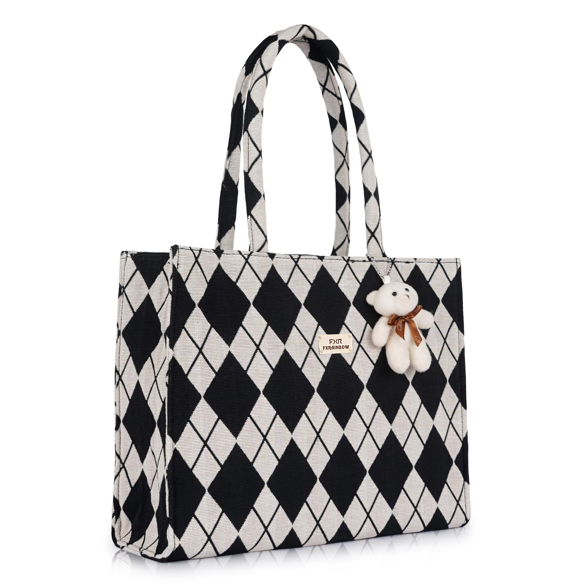 FXR FXRAINBOW Women's Tote Bags - Stylish Handbags for Office, College & Party Use | Spacious & Trendy Shoulder Bag for Work (BLACK BEIGE)