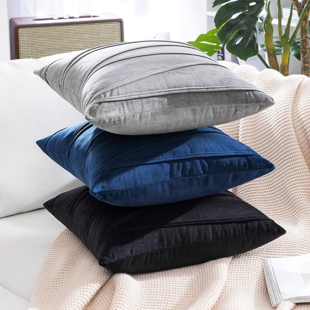 Khooti Velvet Striped Cushion Cover Pack of 1-34X34/86X86 Cm | Light Grey | Soft Pillow Covers Cushion Case for Sofa Bedroom Living Room Chair Car, Cushion Cover with Zig Zag Pattern