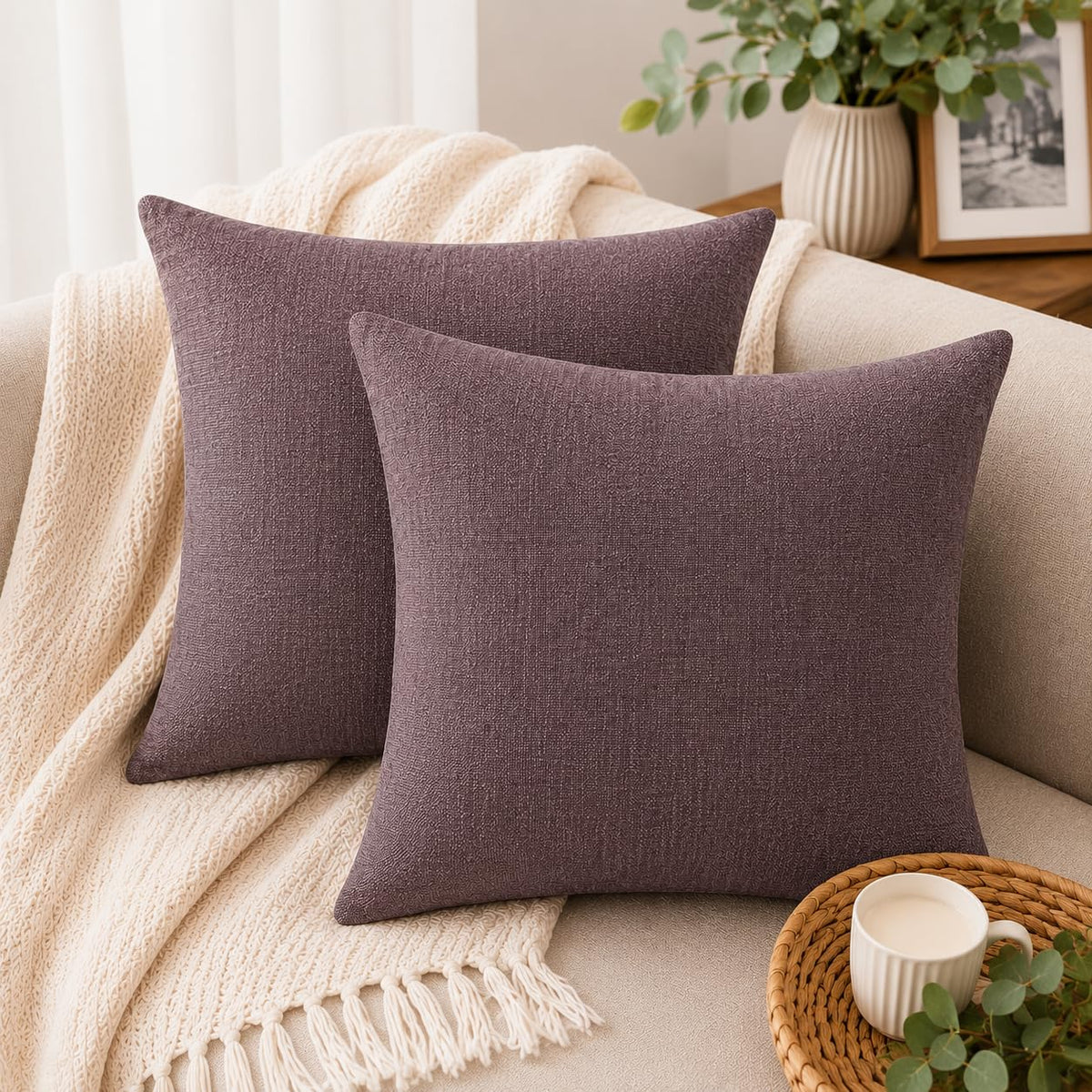 CASA-NEST Jute Cushion Cover 24x24 (Pack of 2) (Coffee) JUTEREV24