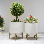 BEHOMA Hammered White Metal Indoor Planters Set - Set of 2