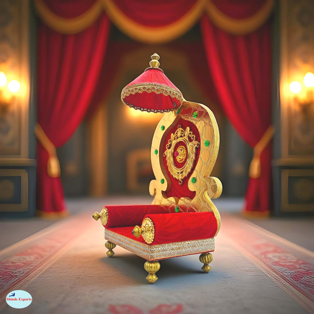 Shinde Exports Wooden Singhasan Throne for God Laddu Gopal Lord Thakur Pooja (Gold) (Royal 9 inches)