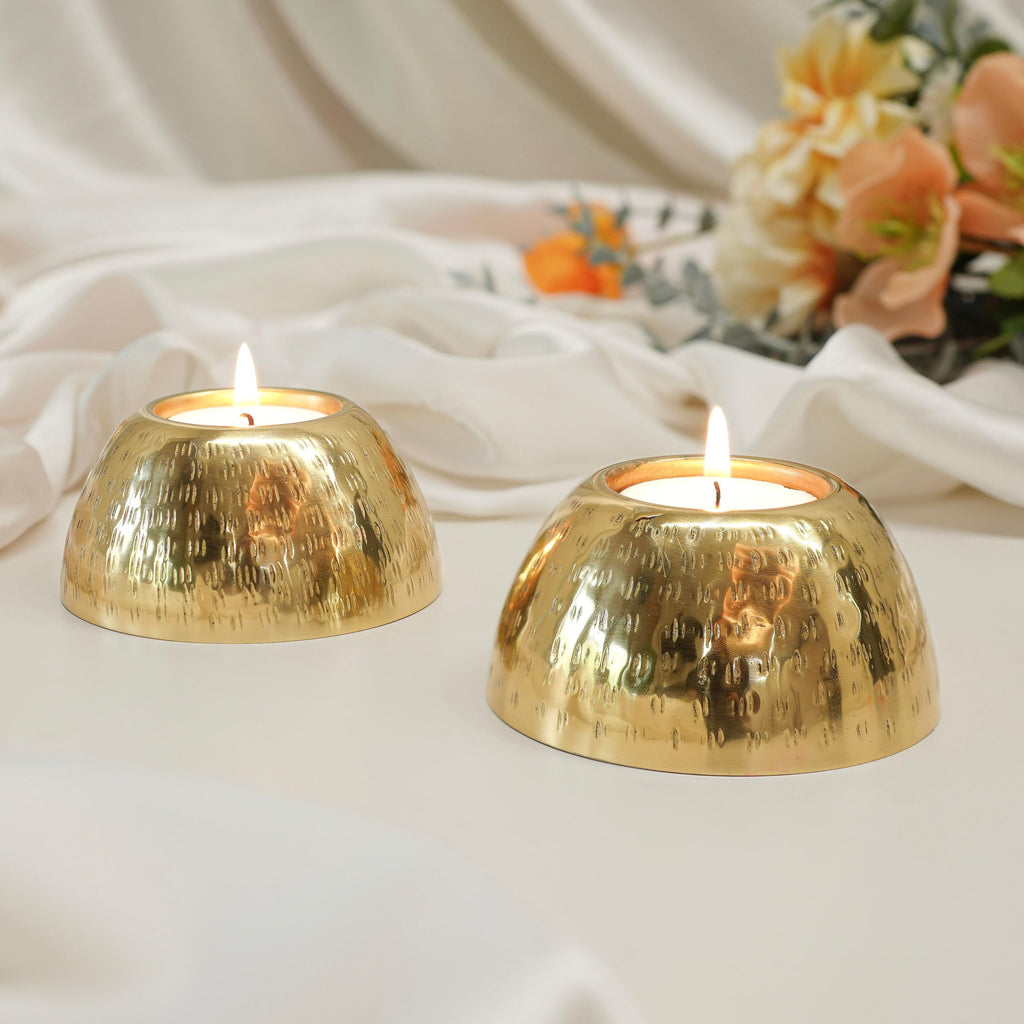 BEHOMA Pebble Bowl Metal Pack of 2 Tealight Candle Holders Set - Gold
