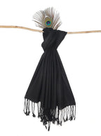 Chandwasia Viscose Scarf Stole & Shawl | Travel Office Casual Styling For Girls Women Men Summer Winter Use | Black | Viscose Fabric | 28x72 Inches | Self Design Sent Randomly