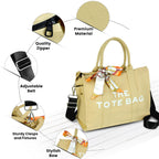Storite Canvas Tote Bags for Women Large Capacity Shoulder Bag with Inner Pocket Everyday Handbags for Office, College and Travel - Beige