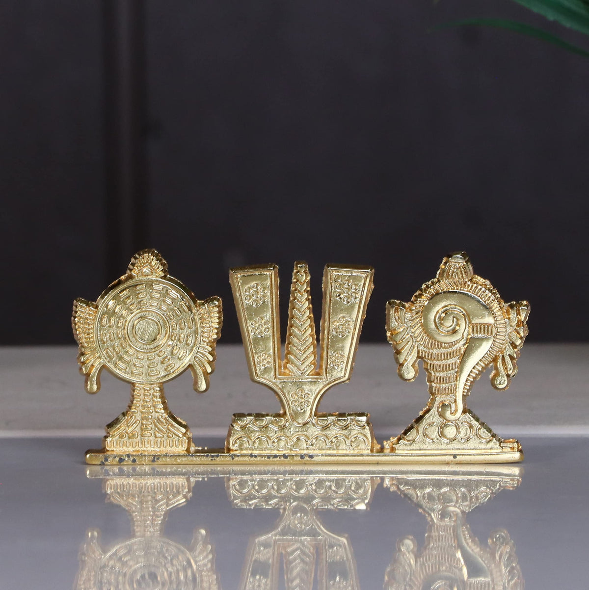 KridayKraft Tirupati Balaji Symbol Stand Shankh Chakra Namah Gold Plating Antique Decorative for Car Dashboard Home & Office Table Showpiece Figurines,Religious Gift Idol...