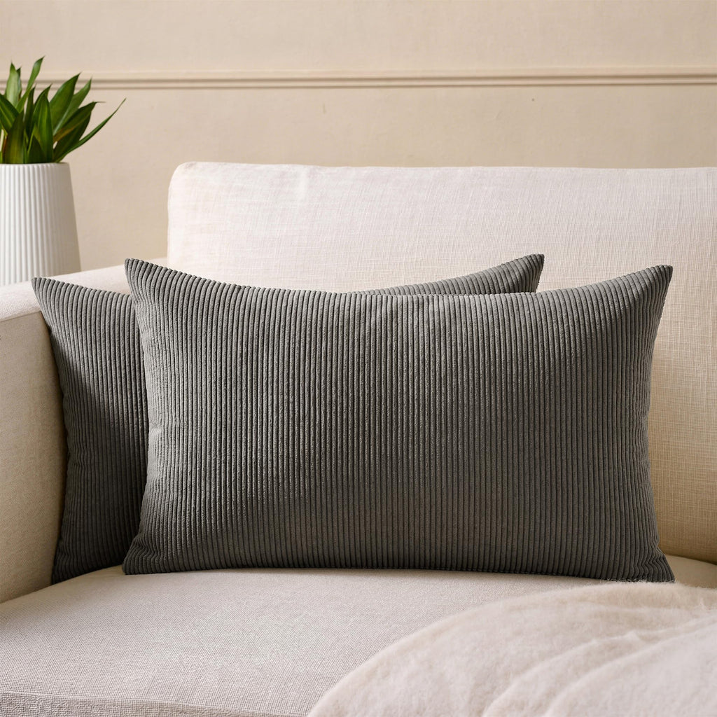 Encasa XO Corduroy Cushion Covers, No Inserts, Set of 2, Dark Grey