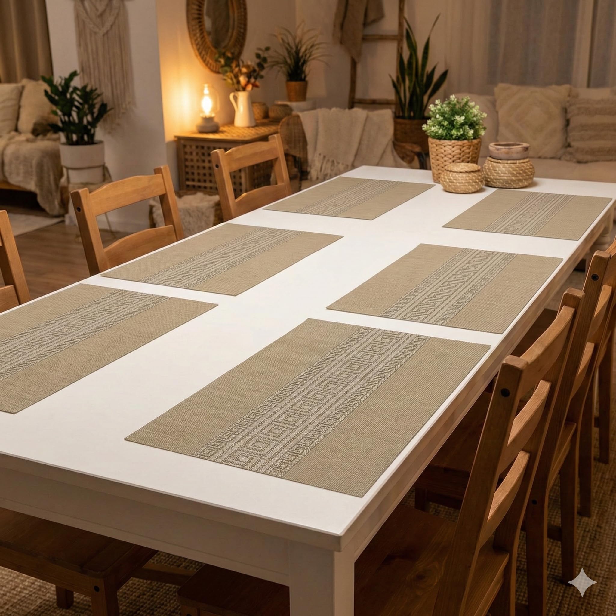 YELONA Placemats Set of 6, Heat-Resistant Woven Vinyl Table Mats, Non-Slip & Washable Dining Tablemats for Kitchen & Dinner Decor, Peanut Brown (45cm x 30cm) Kafalo