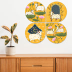 Artvibes Sacred Cow Pichwai Art Decorative Wall Hanging Ornaments | Printed Wall Decoration | Scenery For Drawing Room | Wall Illustrations | Artworks Hangings | Ideal Gifts (WH_8430N), Set of 4
