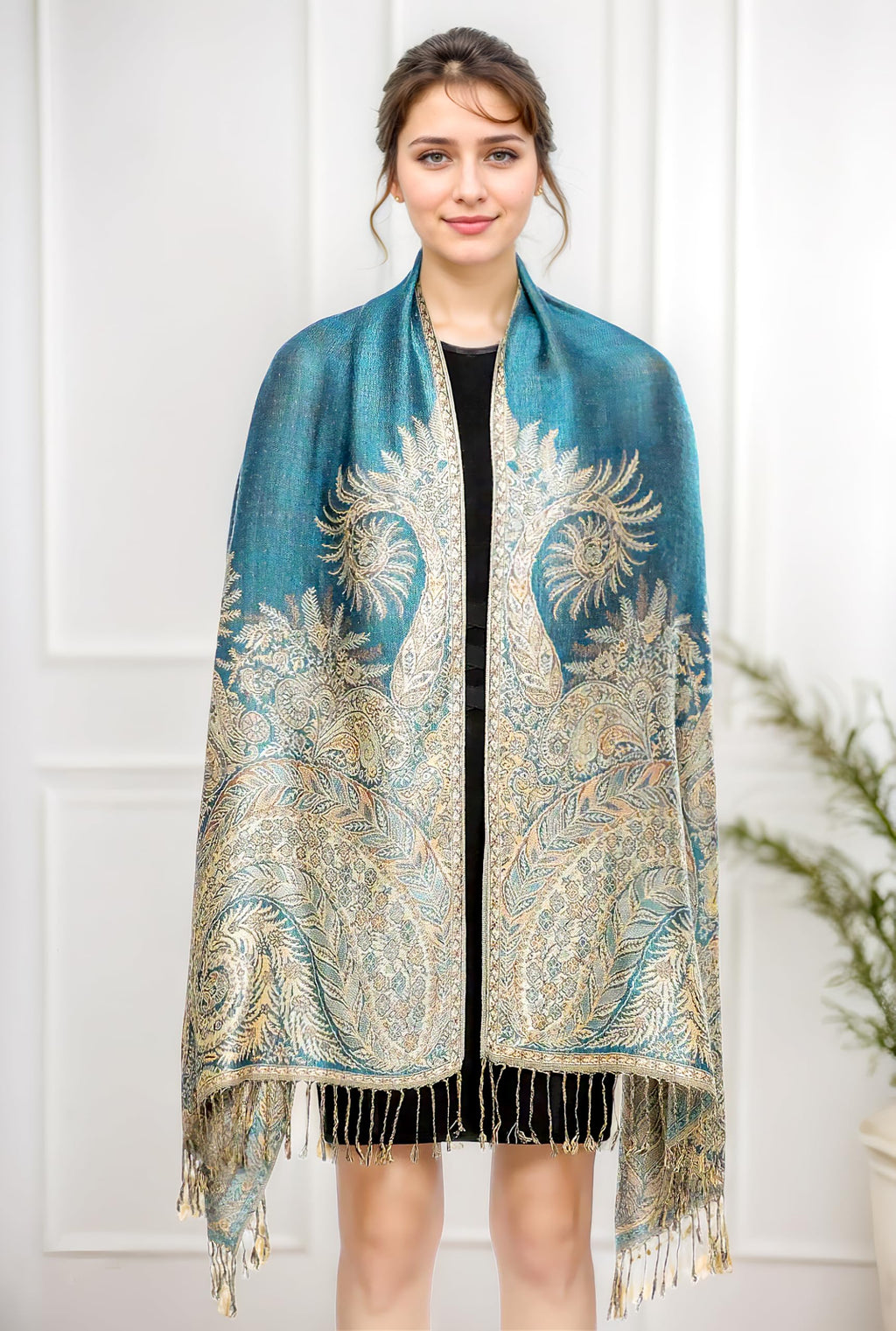 Achillea Luxurious Double Layered Jacquard Big Paisley Pashmina Shawl Wrap Scarf