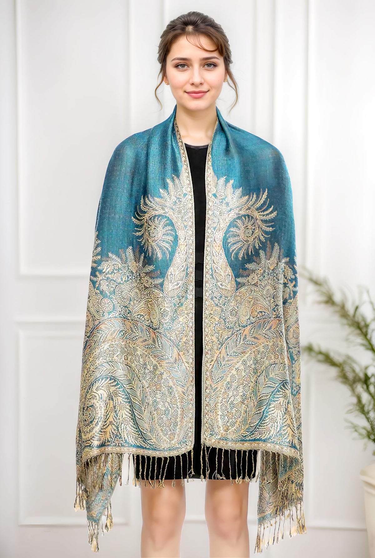 Achillea Luxurious Double Layered Jacquard Big Paisley Pashmina Shawl Wrap Scarf