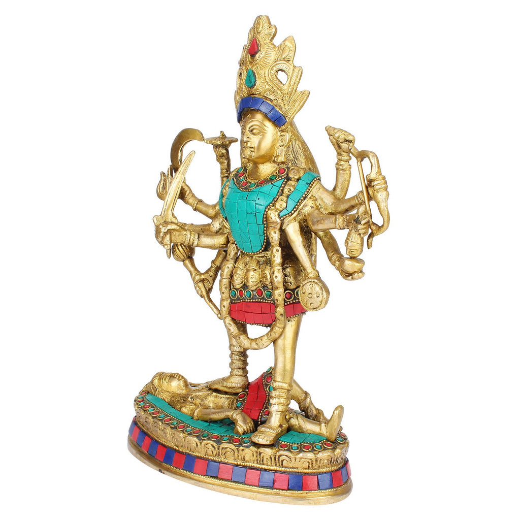 ARTVARKO Brass Multicolor Kali Maa Murti Goddess Maha Kali Ten Mahakali Kalika Maa Statue Sculpture Idol Puja Murti Decor 11 Inches