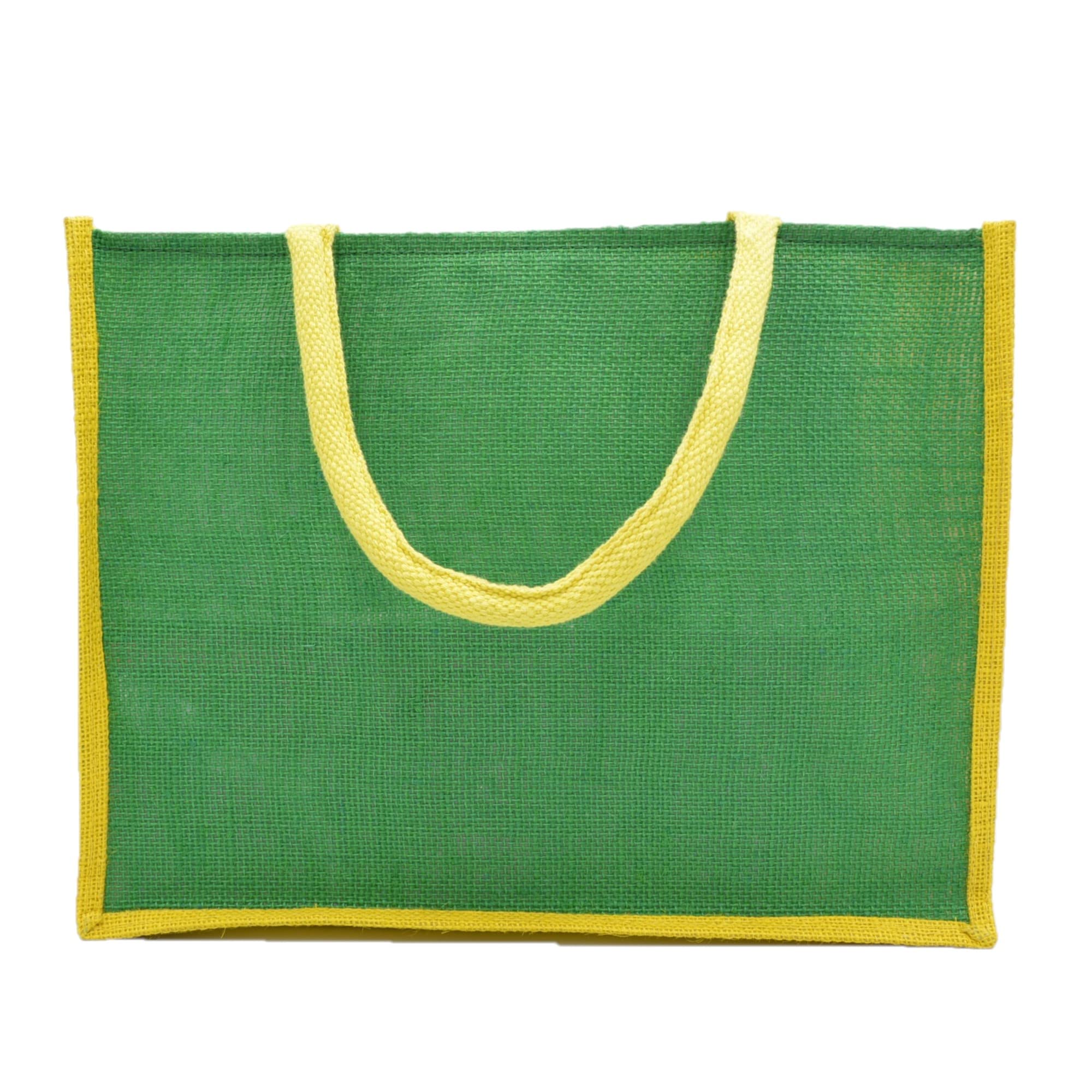 JUTEKA Green and Yellow,quote printed Jute Bag for Lunch, Office, Grocery, Picnic, Tiffin, Shopping Hand Bag with padded cotton handles