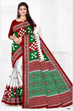 Sareewalla Women Cotton Sambalpuri Saree with Traditional Ethnic Patterns and Decorative Printed Border | Soft Breathable Cotton Saree | Without Blouse Piece (Red)