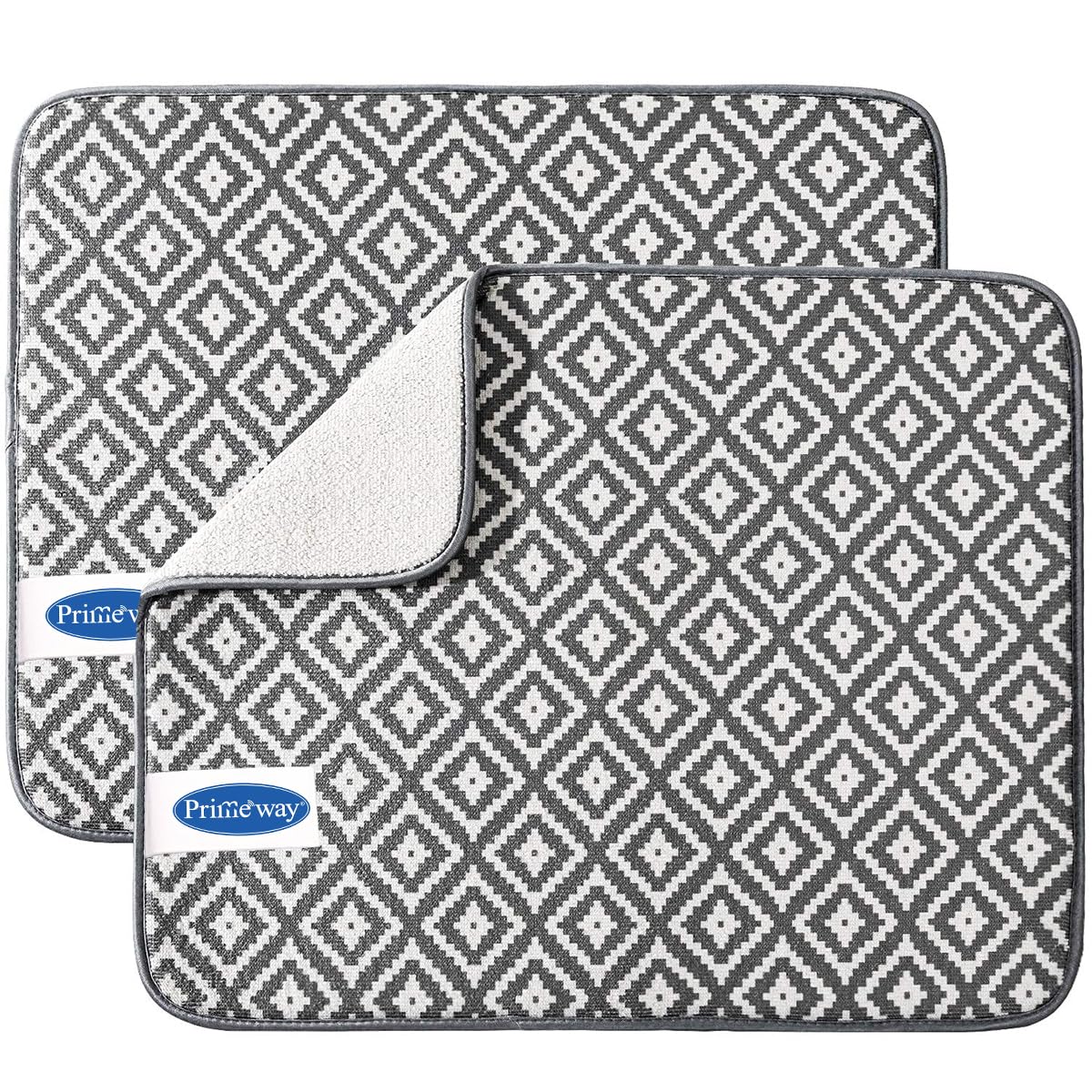 Primeway® Microfibre Drying Mat for Kitchen Utensils | Hide Stain | Water Absorbent | Quick Dry | Reversible for Kitchen Counter Dry mat | Kitchen Place mat | 45x40cm | Grey (Pack of 2 Mats) Kafalo