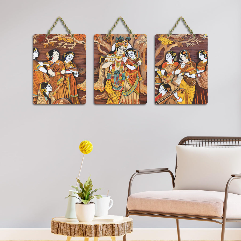 Artvibes Krishna Art Home Wall And Door Hanging for Home | Spiritual Decor Items | Religious Wall Art | Wall Poster | Artwork| Stylish Modern Decor Item | Gift Items (WH_96174N), Set of 3