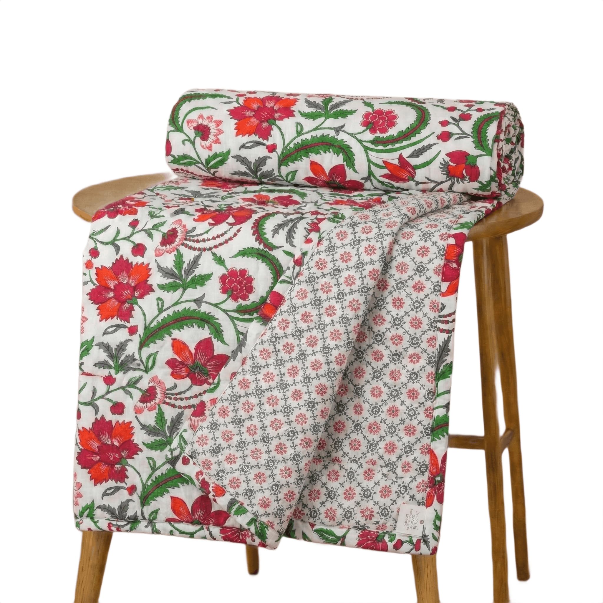 Trance Home Linen 100% Cotton | Kids Dohar | Double Bed | 150 GSM | Reversible Ac Comforter | Light Weight All Season Soft Blanket (84x88 Inches | Firdaus Red) Kafalo