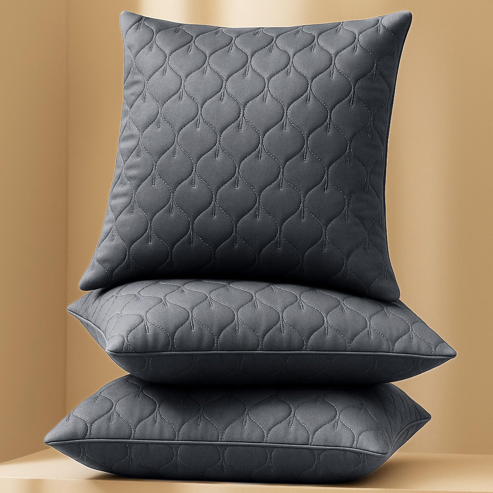 ELORA Grey Stitch Designer Cushion Cover 16x16 Inches – Soft Fabric, Minimalist Look for Elegant Home Décor-Set of 3