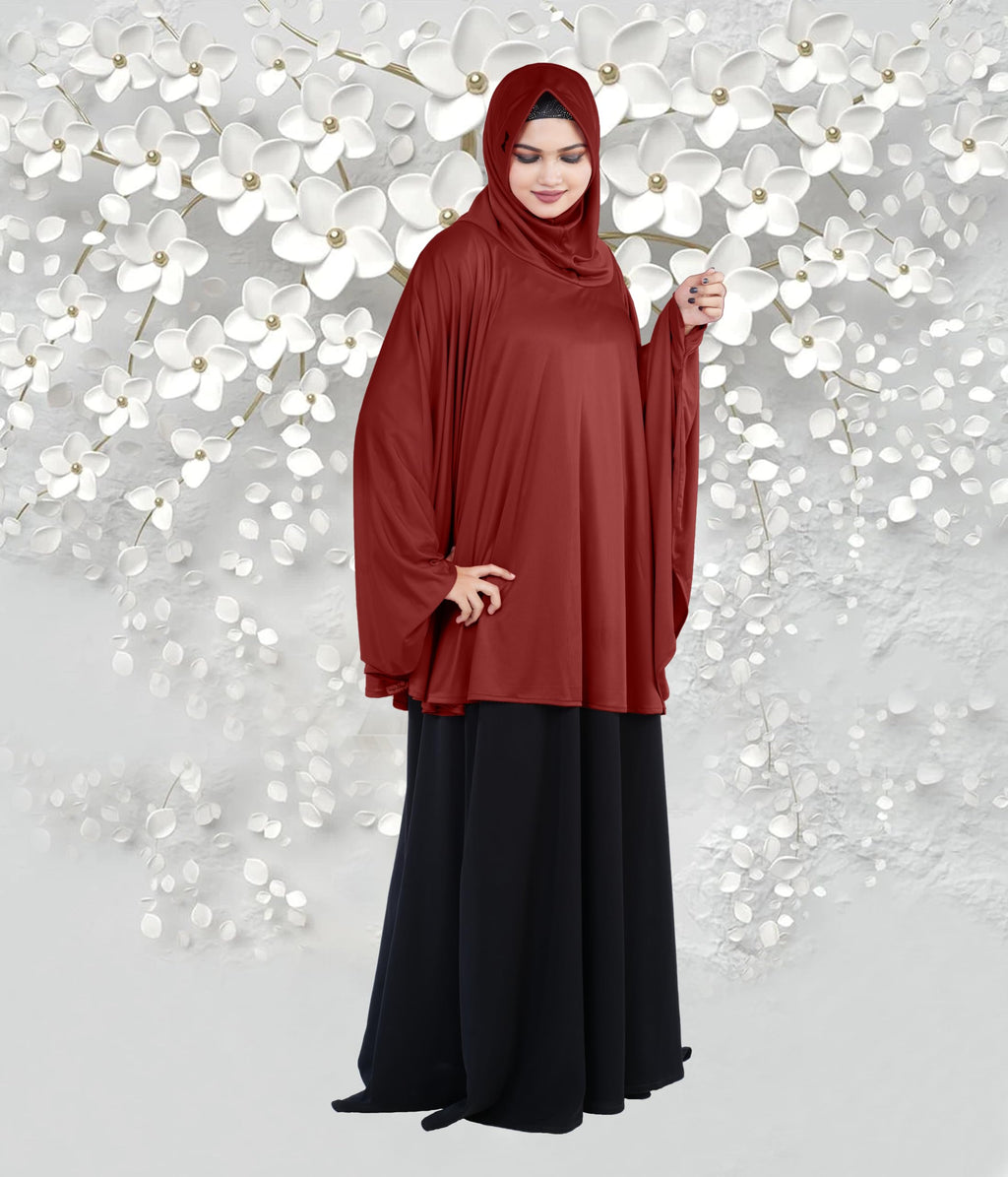 Mehar Hijab's Modest Women's Stylish Instant Sleeve Hijab Solid Polycotton Feel Good Fabric HANANA Sleeve Hijab Free Size (Dark Maroon)