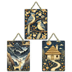 Artvibes Nature Theme Decoration Wooden Wall Hanger for Home Decor | Living Room | Office | Wall Art Painting For Hall | Graphic Artwork | Wall Art Print | Unique Gift Items (WH_96111N), Set of 3