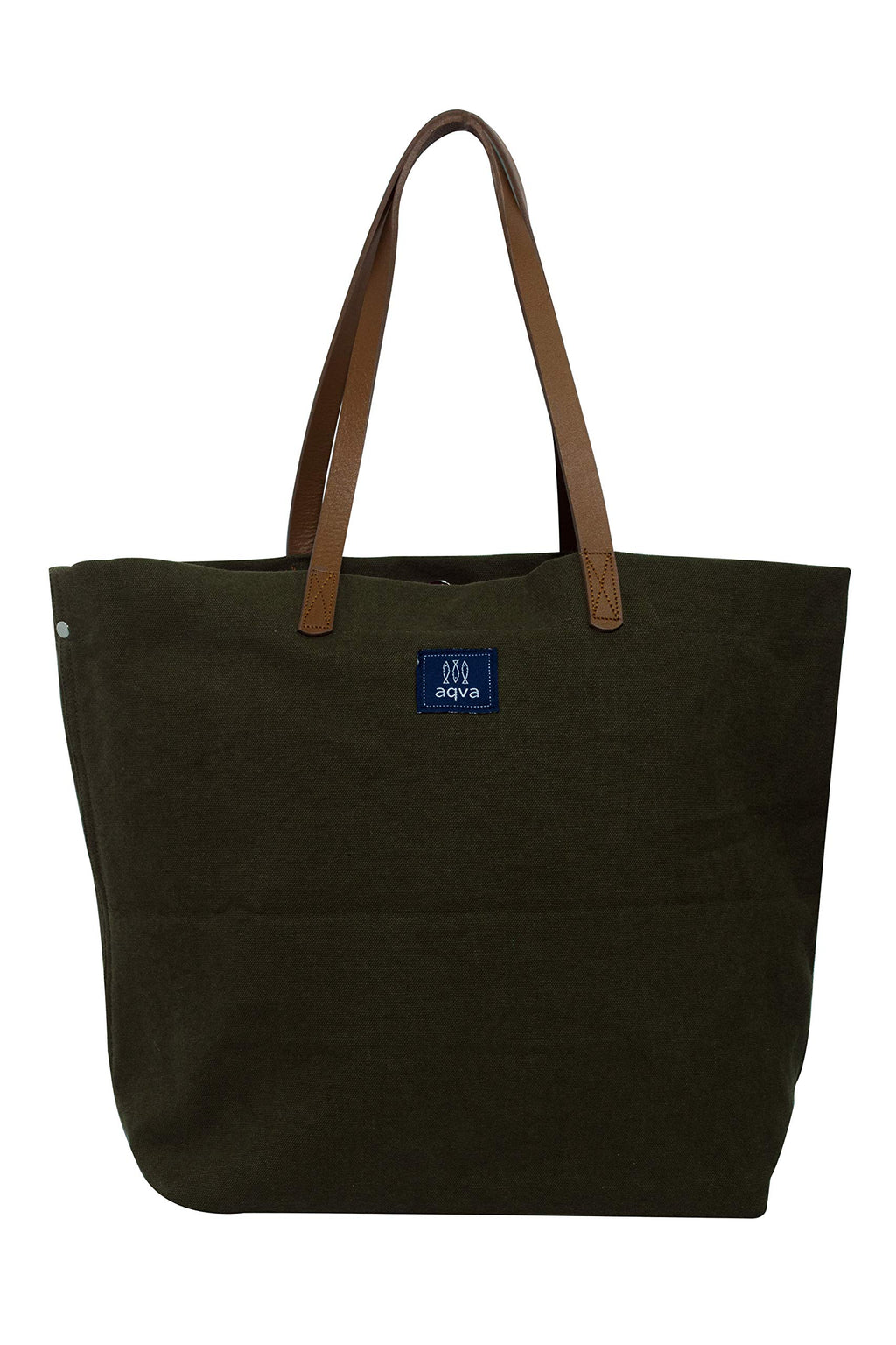 AQVA Women's Solid Cotton Canvas Tote Bag with Magnetic Button Top - Stylish Shoulder Handbag for Travel, Work, College, Shopping, Beach - Gun Metal