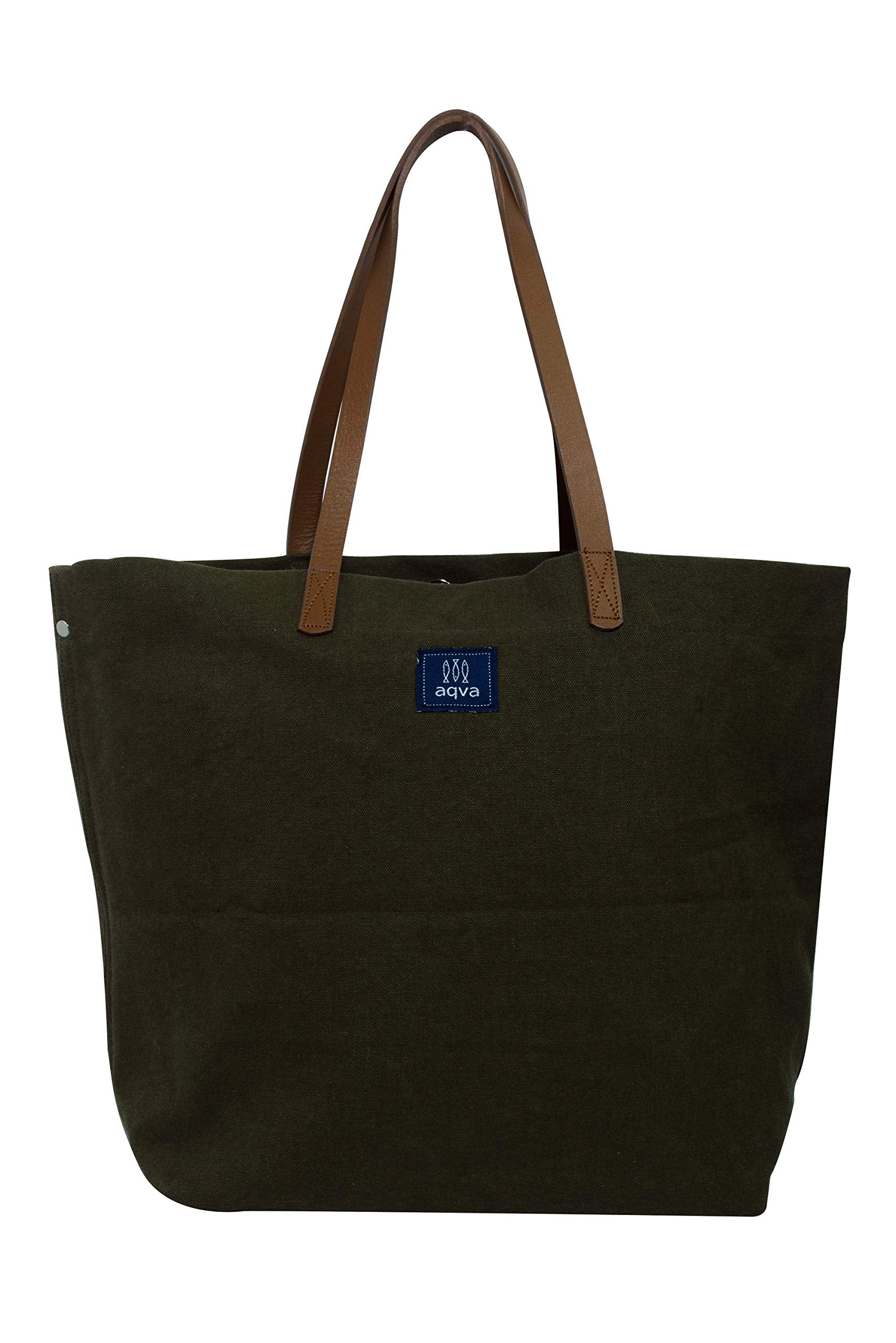 AQVA Women's Solid Cotton Canvas Tote Bag with Magnetic Button Top - Stylish Shoulder Handbag for Travel, Work, College, Shopping, Beach - Gun Metal