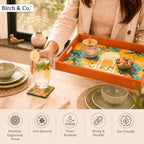 Birch & Co. Wooden Tray For Serving-Free 4 Coasters-10 Inch X 15 Inch-Serving Tray-Tray Set For Decoration-Tea Trays-Big Coffee Tray-Premium Mdf Trey-Wooden Serving Trays-Resin Tray,Rectangular