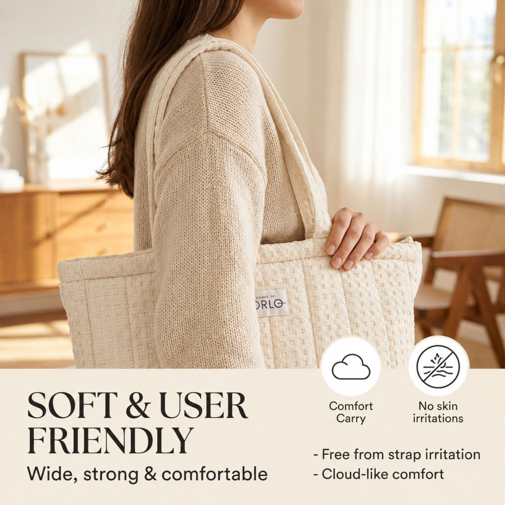 HOUSE OF ORLO Women's Cotton Quilted Aesthetic Western Tote Bags, Waffle Weave Handmade With Zipper And Double Handles For Women & Girls, Daily Use Handbag For College/Travel/Work (Ecru-Beige)