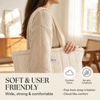 HOUSE OF ORLO Women's Cotton Quilted Aesthetic Western Tote Bags, Waffle Weave Handmade With Zipper And Double Handles For Women & Girls, Daily Use Handbag For College/Travel/Work (Ecru-Beige)
