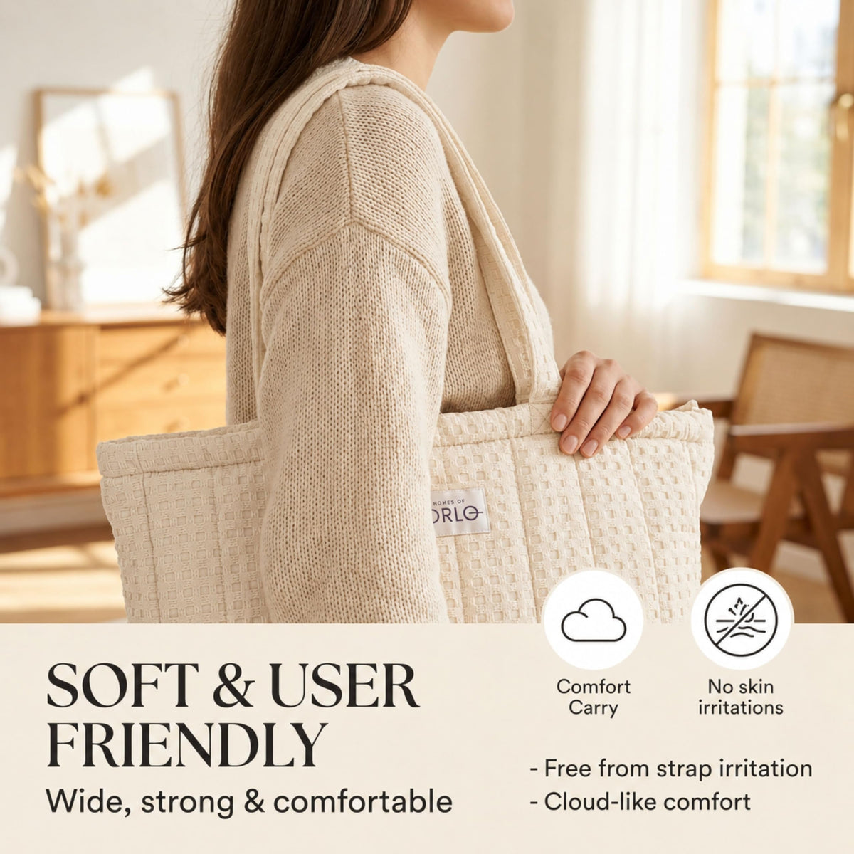 HOUSE OF ORLO Women's Cotton Quilted Aesthetic Western Tote Bags, Waffle Weave Handmade With Zipper And Double Handles For Women & Girls, Daily Use Handbag For College/Travel/Work (Ecru-Beige)