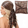 Ahamo Leopard Print Satin Square Scarf for Women 90 x 90 cm Brown Head Scarf Lightweight Bandana Fashion Neck Wrap Large Satin Hair Scarf for Women Stylish Headband Shawl and Bag Accessory