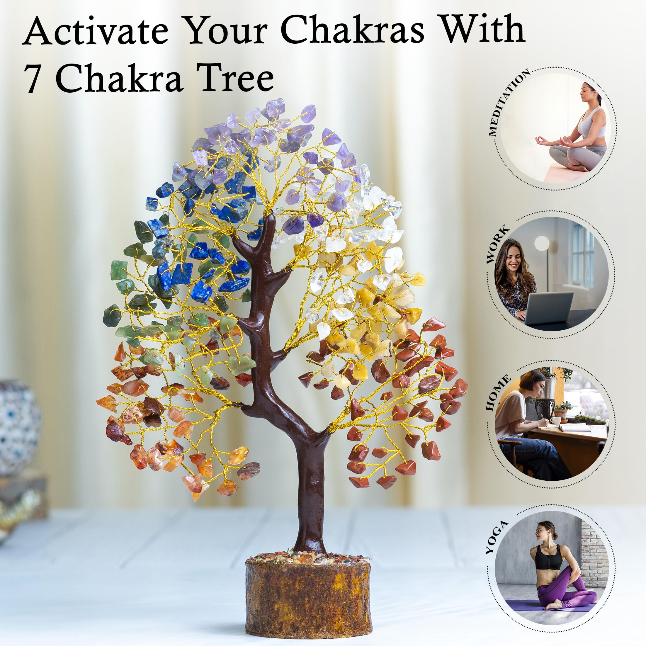ZAICUS Seven Chakra Crystal Tree Showpiece for Home Decoration | 8-10 Inch