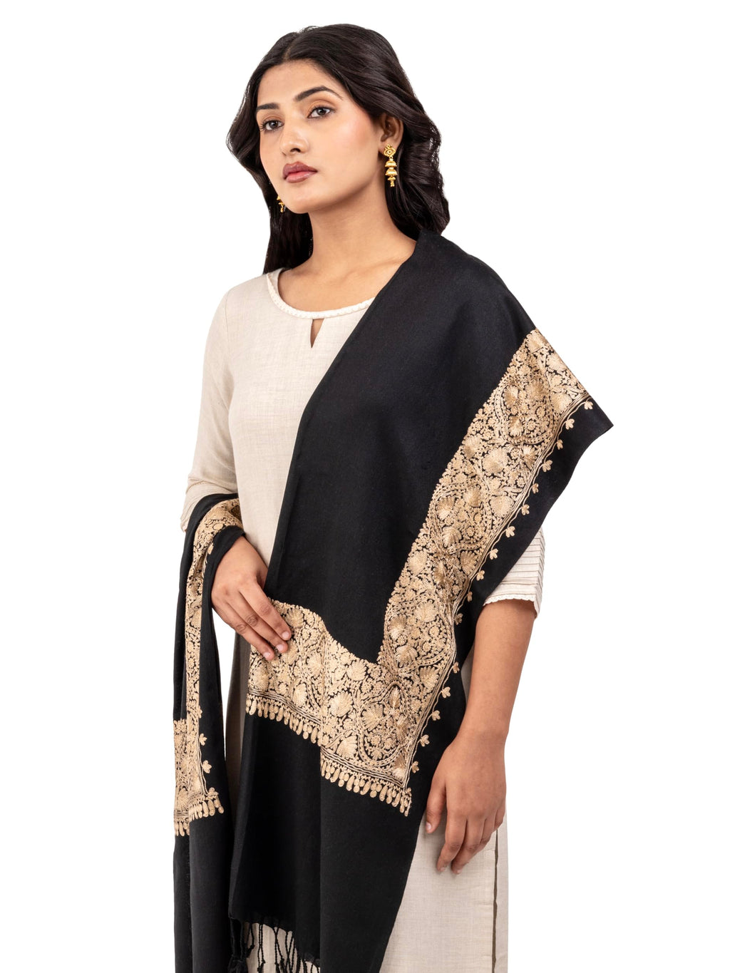 Naureen Women Pashmina Blend Stole with Intricate Floral Embroidery,Warm and Soft, 28x80 inch
