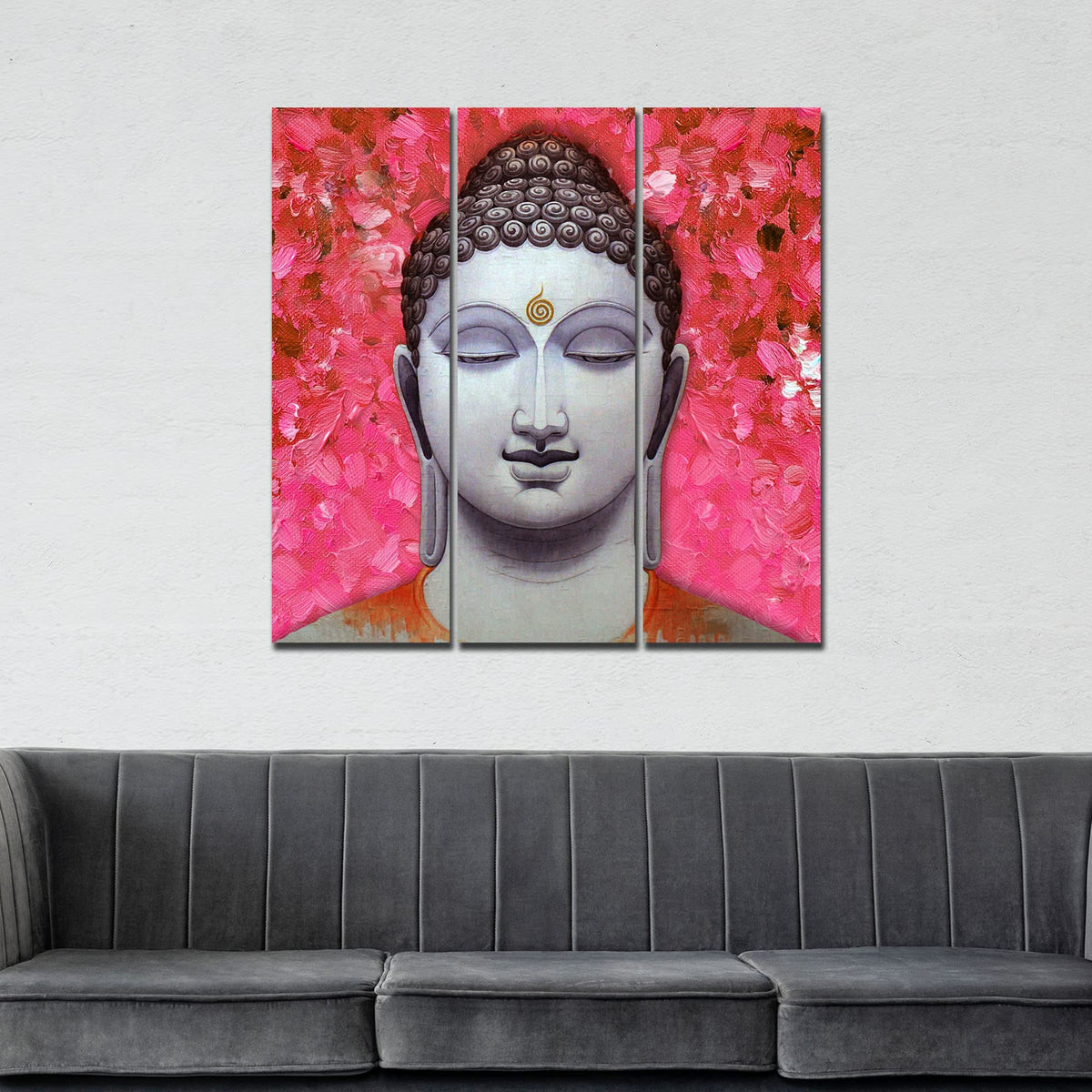 VIBECRAFTS 3 Pieces Spiritual Gautam Buddha Canvas Wall Painting Fitted With Wooden Frame For Home | Office | Living Room | Gifts (PTVC3Pcs1_9591)