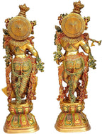 SVARUP Big Brass Radha Krishna Pair Idol Radhay Krishan Murti in Multicolor Height 29 Inch