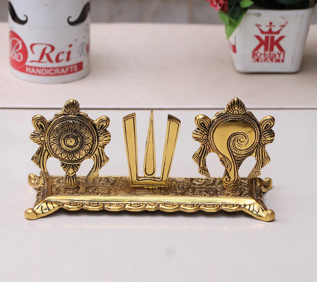 KridayKraft Metal Tirupati Balaji Yantra Shankh Chakra Tilak Namah Symbol Gold Plating Antique Decorative for Home & Office Table Showpiece Figurines
