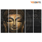 VIBECRAFTS Divine Gautam Buddha Face 5 Pieces Canvas Wall Painting For Home | Office | Living Room | Gift (PTVC5Pcs4_8527)