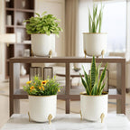 BEHOMA Metal Hammered White Planter with Golden Leaf Stand