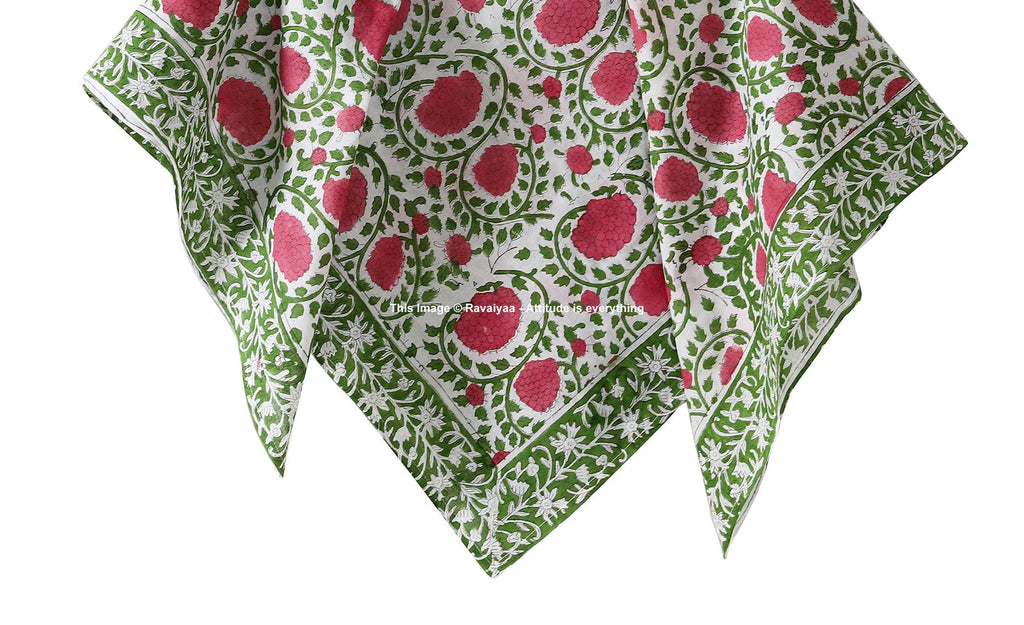 Ravaiyaa - Attitude is everything Sanganer Hand Block Printed Scarves Pure Cotton Scarf Square Hijab Dupatta 40 X 40 Inch (Pink Green Floral)